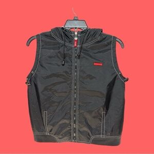 EckoRed Sporty Sleeveless Hooded Vest Black with White Stitching Size Medium